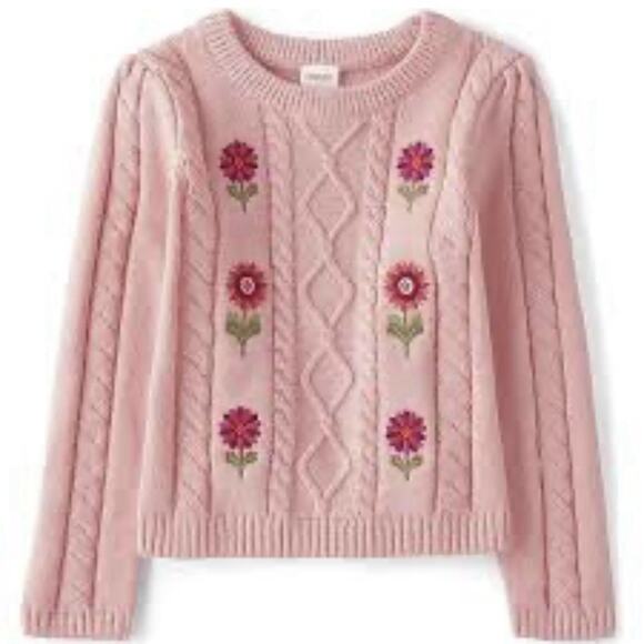 Gymboree Cable Knit Sweater Girls Size 7 Pink Long Sleeve Round Neck embroidered - Picture 1 of 7